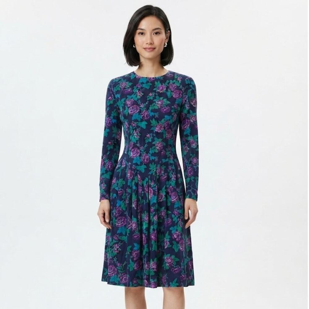 E. D. Michaels Floral Print Midi Dress Pleated Flowy Summer Lightweight XS